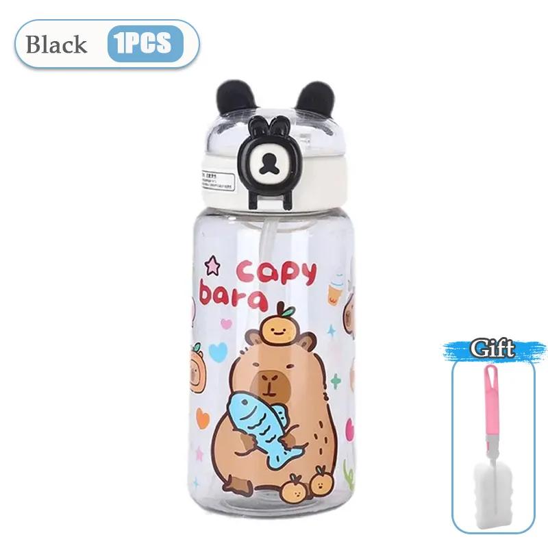 1-10PCS Capybara Cartoon 550ml Portable Large-capacity Water Bottle Sports Straw Cups Student Plastic Water Cups Water Bottle