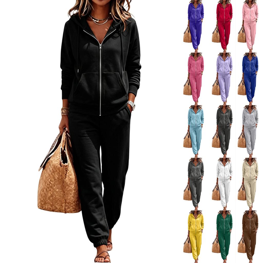 Women's Casual Hoodie Jacket Set for Fall and Winter, Comfortable Fashion Outfit