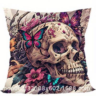 Heimdeko Schädel & Schmetterling Blumenmuster Kissenbezug Muster Kissenbezug Geeignet für Sofa Schlafzimmer Auto Kissenbezug