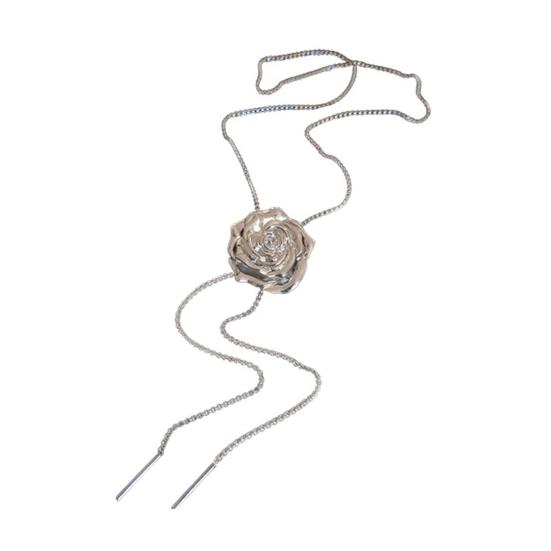 Women Necklace Butterfly Rose Long Tassel Adjustable Electroplated Pendant Chest Chain Clavicle