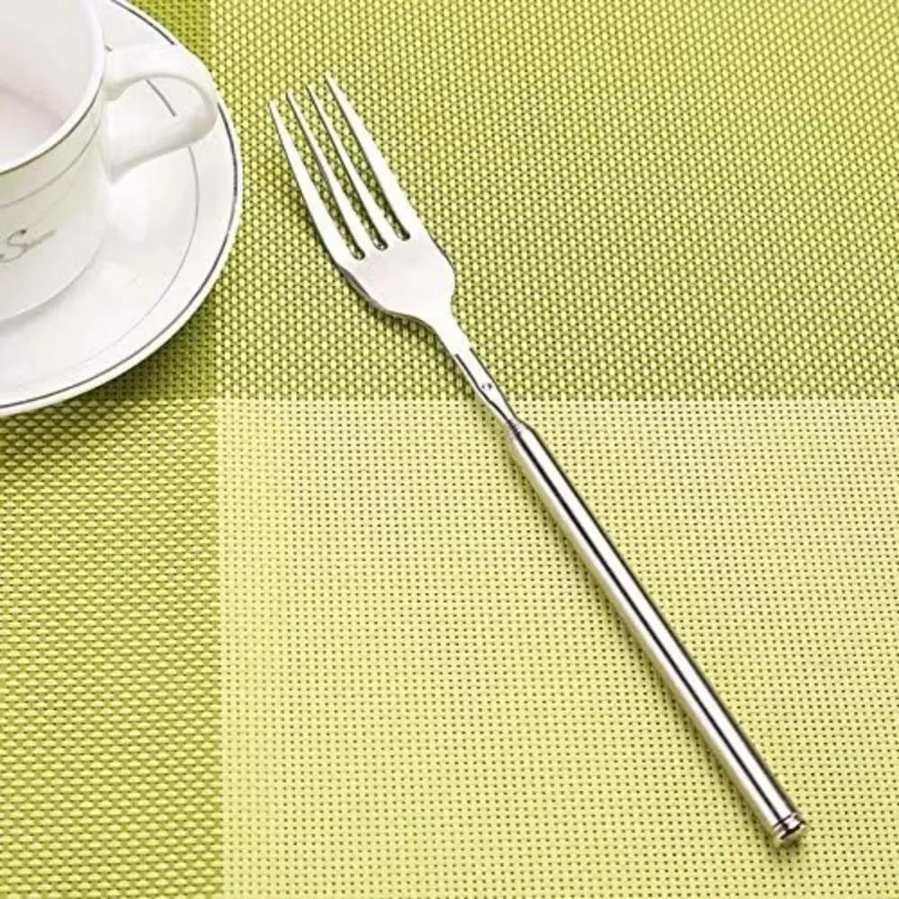 Extendable Fork Telescopic Dinner Fruit Dessert Long Cutlery Forks Barbecue Meat Fork Kitchen Accessories Tools Silver Stainless
