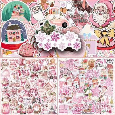 50Pcs/Set Pink Merry Christmas Stickers DIY Fashion Waterproof Doodle Decals Stickers