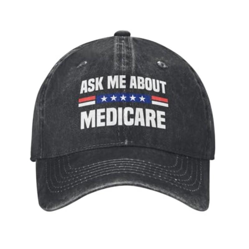 Ask Me About Medicare Adult Cotton Baseball Cap Vintage Washed Trucker Hat Unisex Casual Snapback Can Be Adjusted чёрный