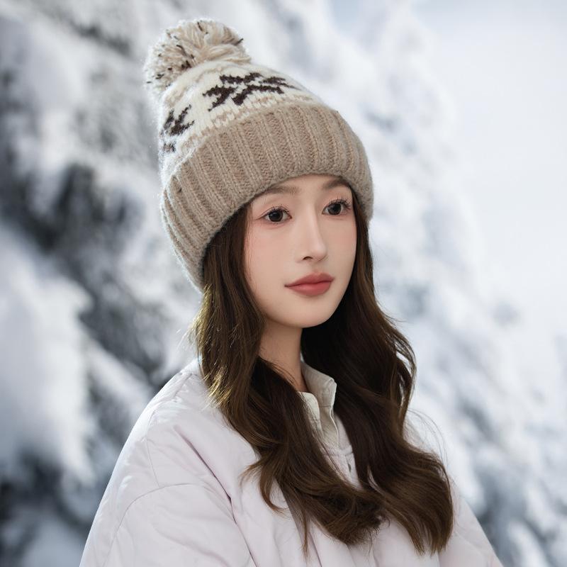 Korean Version of Autumn and Winter Hat for Women's Big Head and Face Slim Knitted Hat Rabbit Hair Ear Protection Warm Hat Plus Wool Yarn Hat