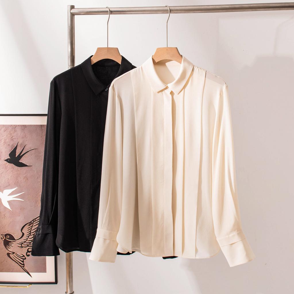 Spring New Silk Versatile Temperament Skinny Elegant Retro Design Niche Long Sleeve Top