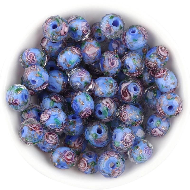 10pcs/lot 8 10 12mm Colored Faceted Flower Lampwork Beads Loose Spacer Abacus Glass Beads For DIY Girls Charms Bracelet Necklace