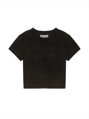 [Matinkim] STENCIL PRINTING LOGO CROP TOP IN BROWN