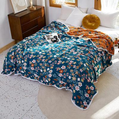 Gaze de Coton Couverture Douce Housse de Canapé Respirante Été Frais Couette Serviette Quatre Saisons Fleurs Fraîches Couvre-Lit Adulte Couverture Fine