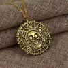 Caribbean Pirates Aztec Gold Coin Necklace Retro Skull Pendant Punk Hip Hop Movie Accessories