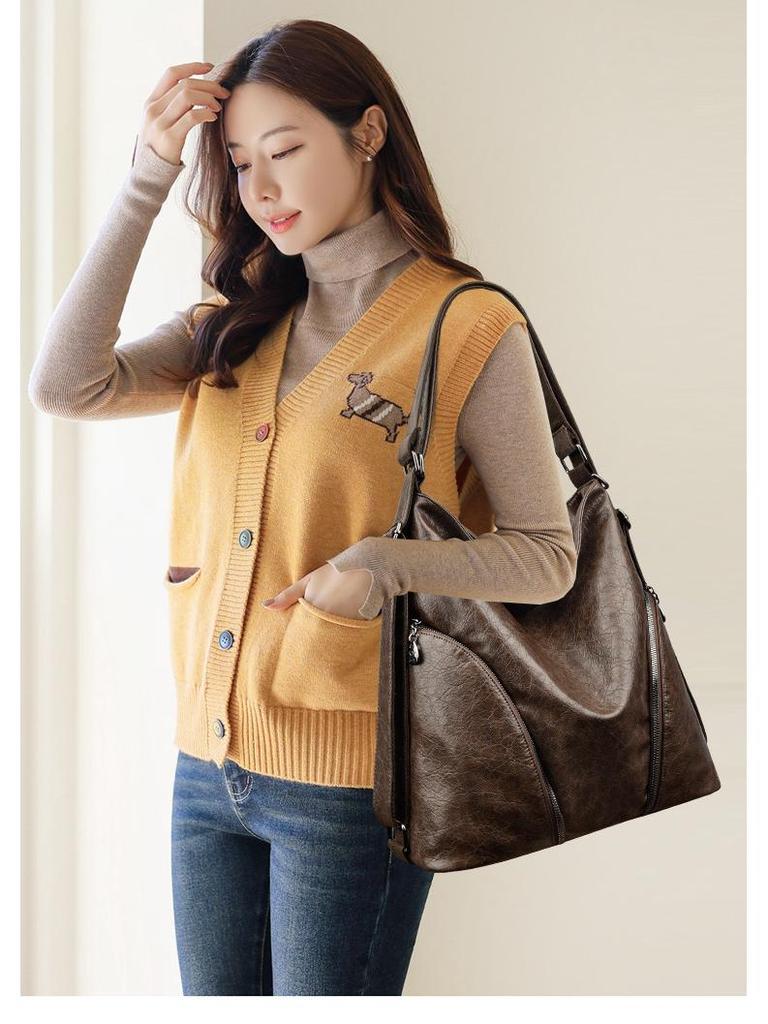 Women's Large Capacity Soft Leather Backpack & Crossbody Handbag - Korean Style