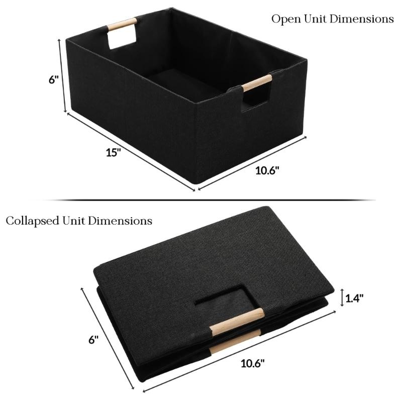 Sturdy Fabric Storage Bin With Reinforced Bottom Wooden Handles for Bedroom Office