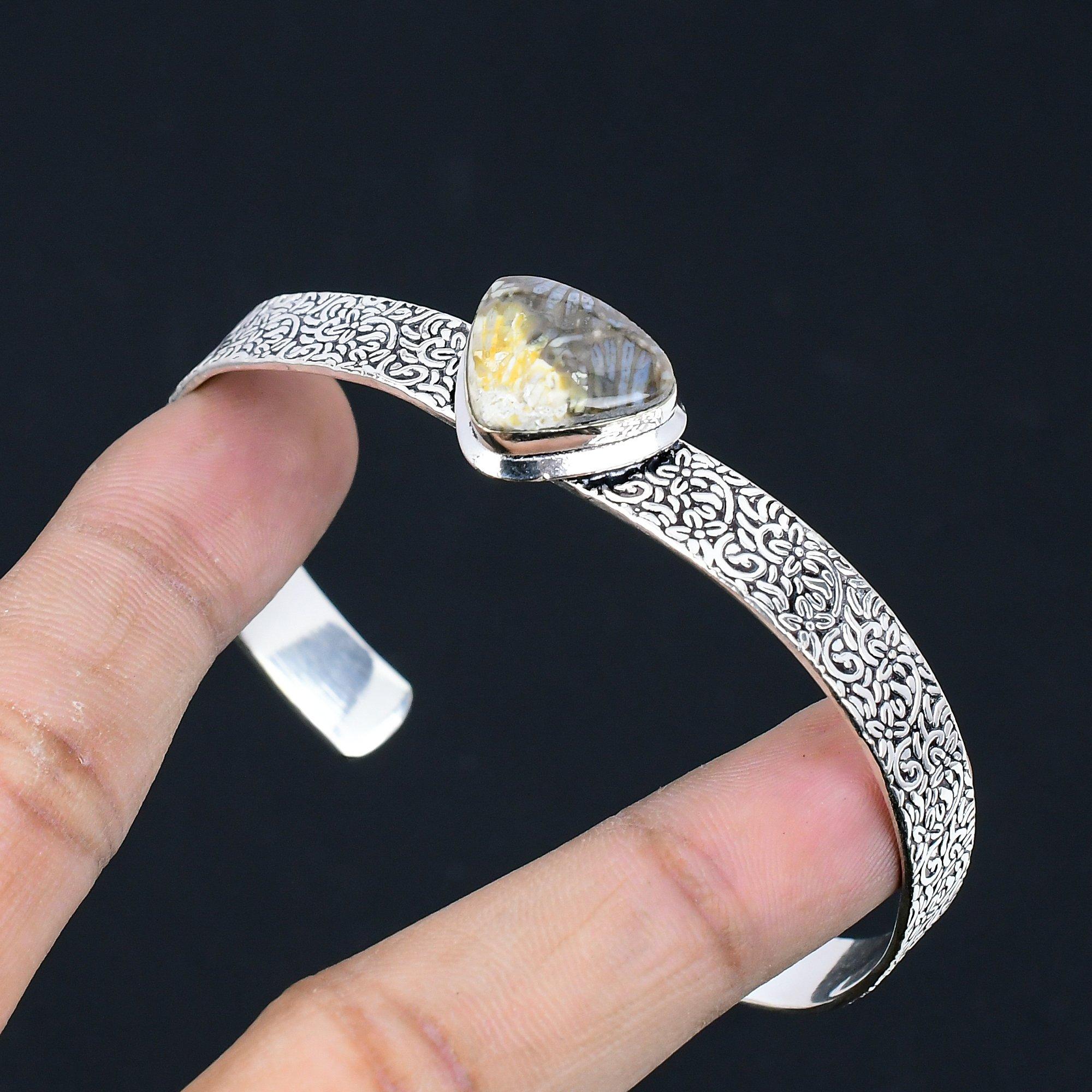 

Daughters Day Deal Pear Natural Dendrite Tiger 925 Silver Wife Engagement Bangle Adjustable