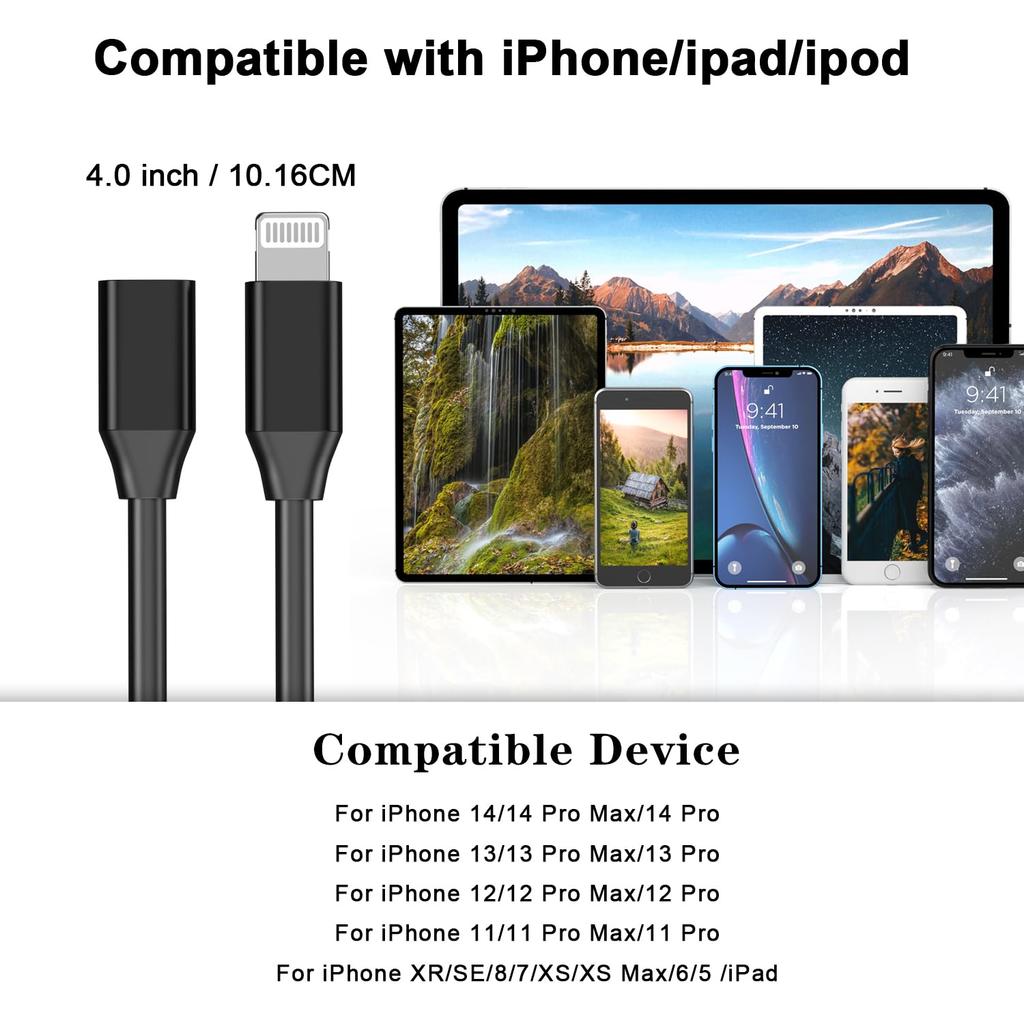 10cm iPhone Ladeverlängerungsadapterkabel Lightning Stecker auf Lightning Buchse Ladegerät MFi-zertifizierter Anschluss Konverter Dongle Kompatibel mit