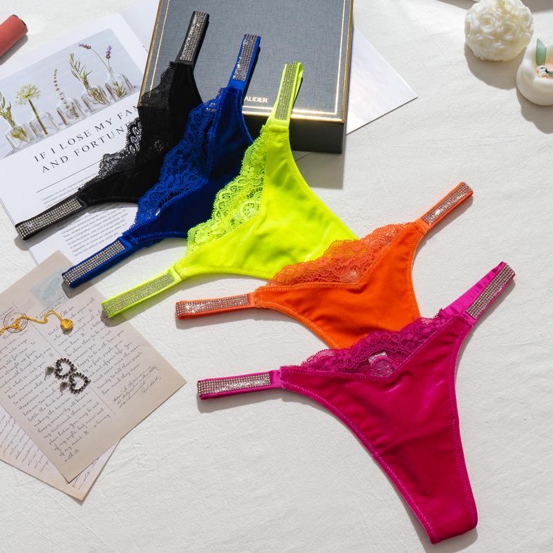 Elegant Rhinestone Lace Velvet Thong - Sexy, Fashionable, and Comfortable Women's Underwear