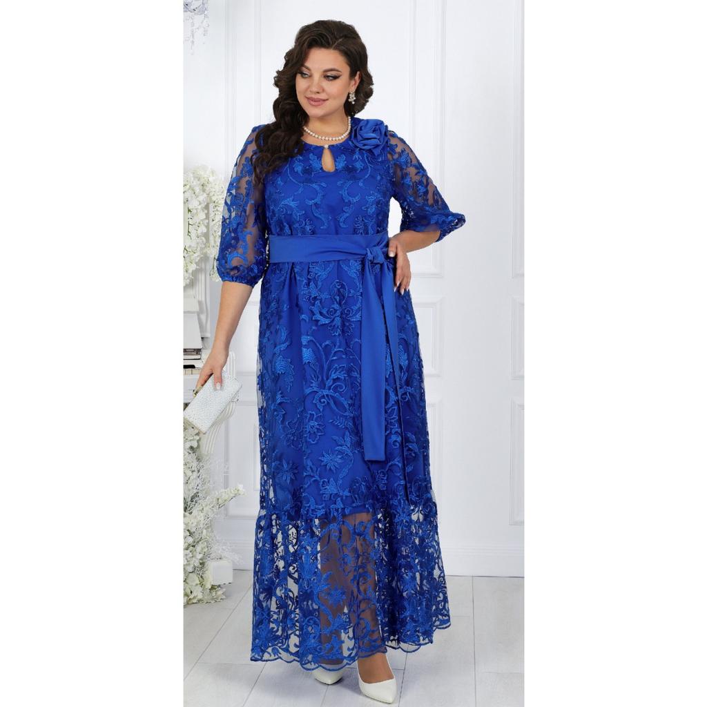 Plus Size  New European American Style Heavy Lace Embroidery Cocktail Evening Dress Two-piece Set for Women