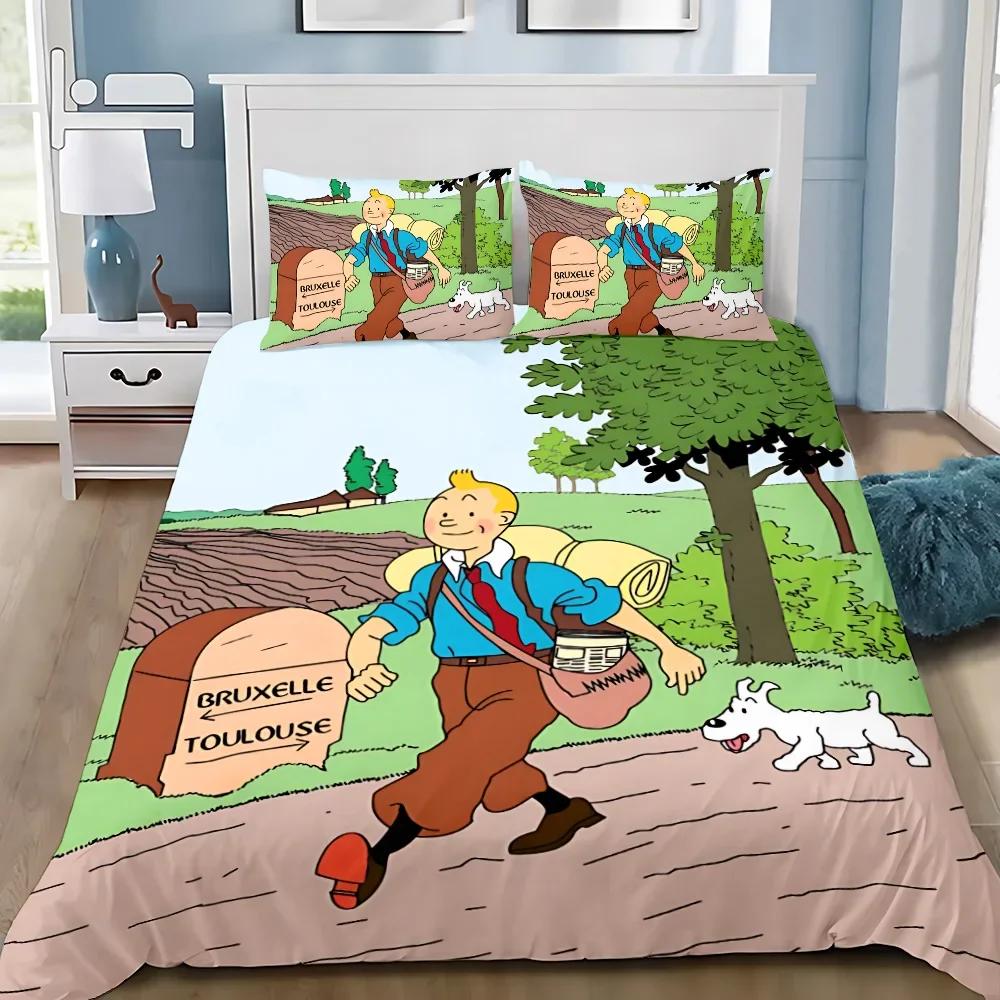 Duvet Cover Pillowcase Adventures of Tintins Bedding Set Adult Boy Girl Bedroom Decoration Children Gift Single Double Large
