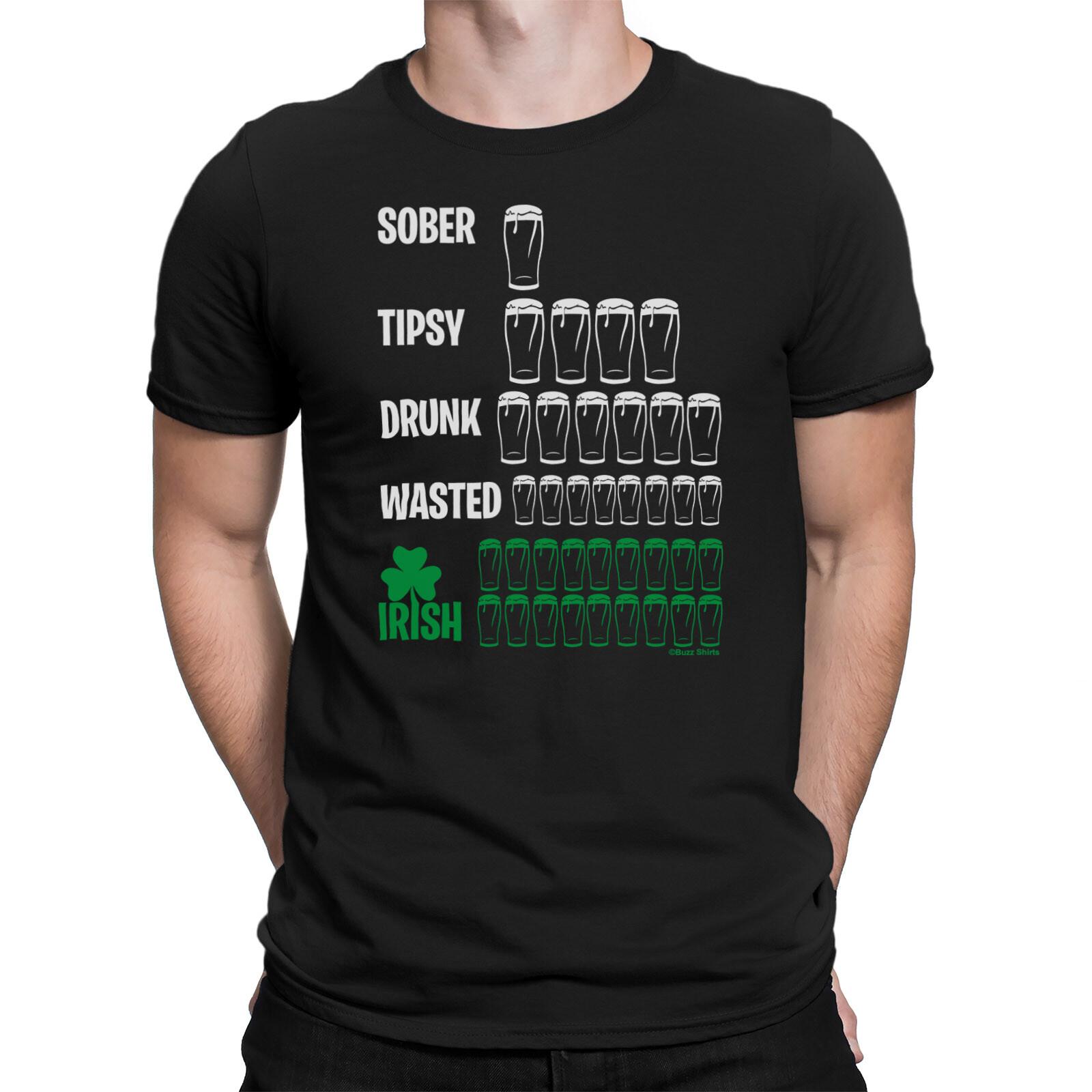 DRUNK STAGES Mens T-Shirt Mens Womens Tees Top Ireland St Patricks Day Paddy Leprechaun Pints 3XL