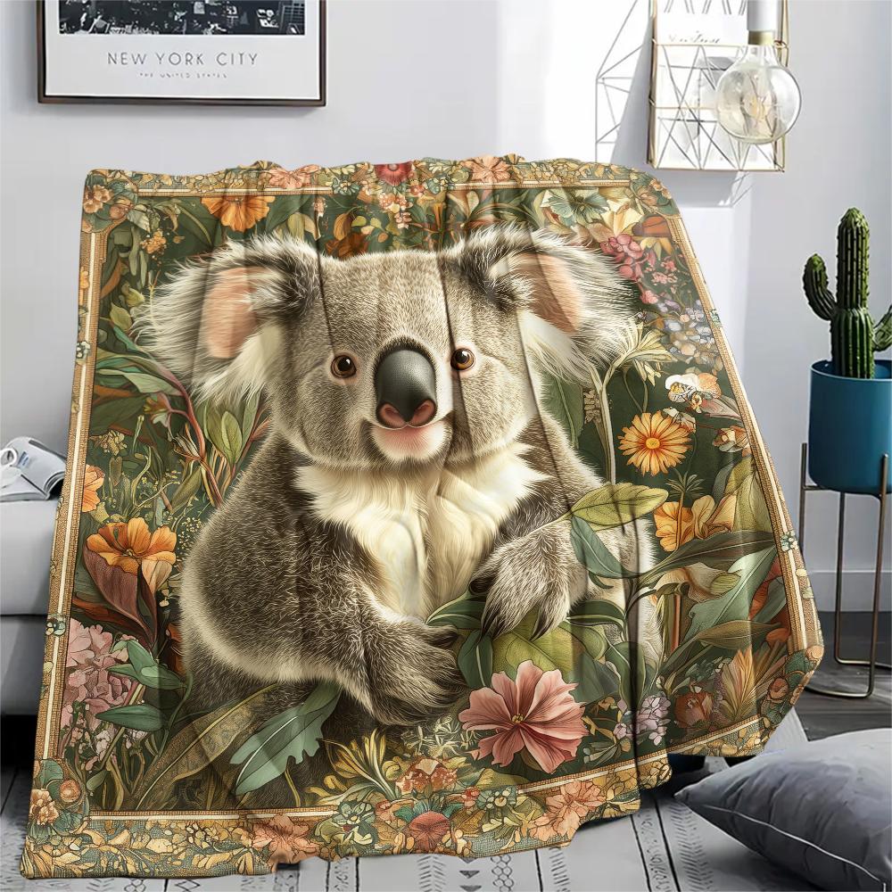 

Koala and Flowers,pattern Flannel Blanket, High quality Comfortable for All Seasons, Home Decor, Warmth and Comfort, Perfect for Gifts. 80cm x 120cm