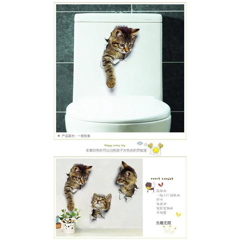 Cats 3D Wall Sticker Toilet Stickers Hole View Vivid Dogs Bathroom For Home Decoration Animals Vinyl Decals Art Wallpaper Poster