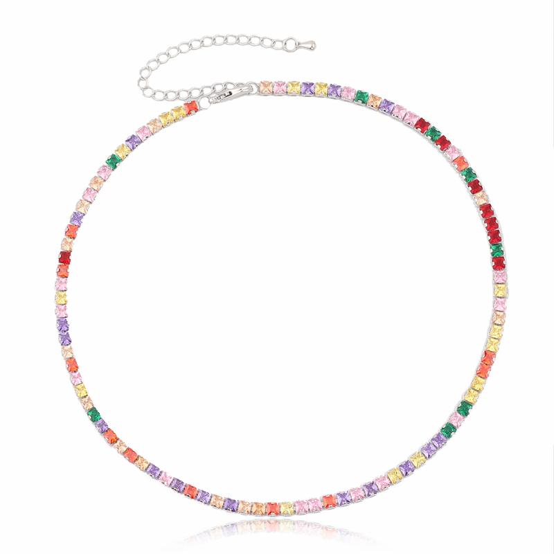 Mix Fashion Summer Colorful Rainbow Women Girl Jewelry 5A Cubic Zirconia Delicate Gold Filled Charm Tennis Chain Necklaces