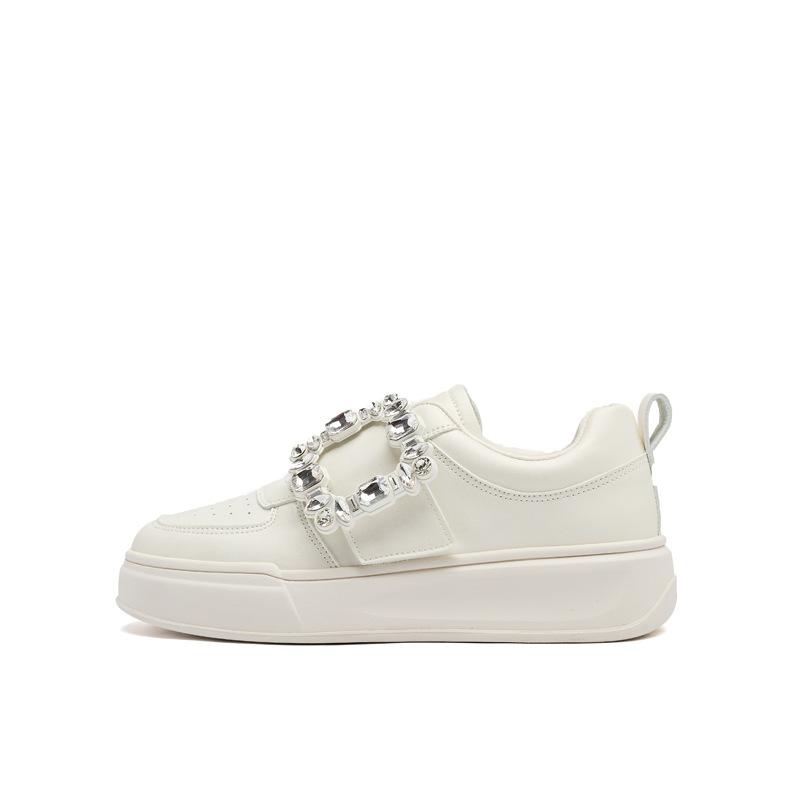 Augustine Velcro little white shoes women's 2025 new autumn college style thick-soled rhinestone sports and leisure board shoes