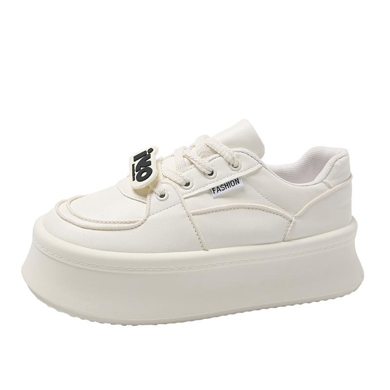 Thick-soled Round Head Heightening Muffin Little White Shoes Women's 2025 New Spring and Autumn Leisure Sports Board Shoes Big Head Bread Shoes