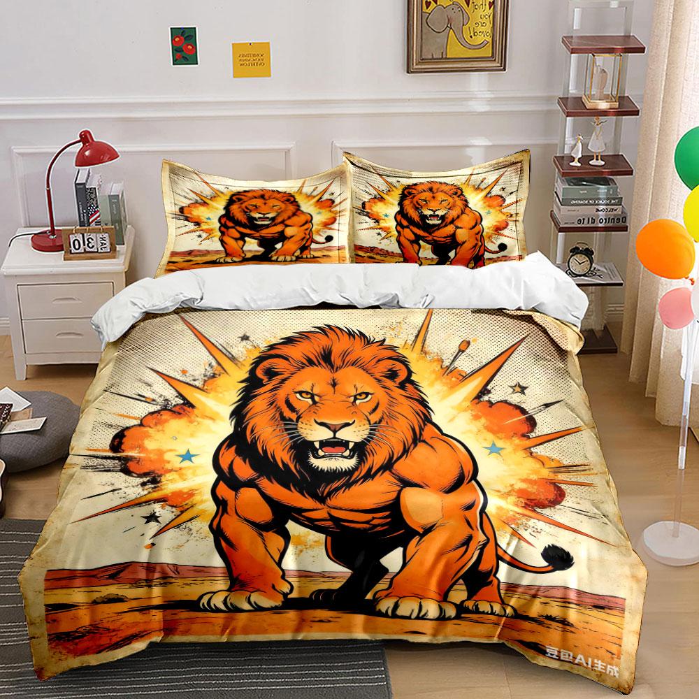 Lion with explosive background. Bedding sets Duvet cover sets Duvet covers Pillowcases(1 * Duvet Cover 2 * Pillowcases without duvet insert)