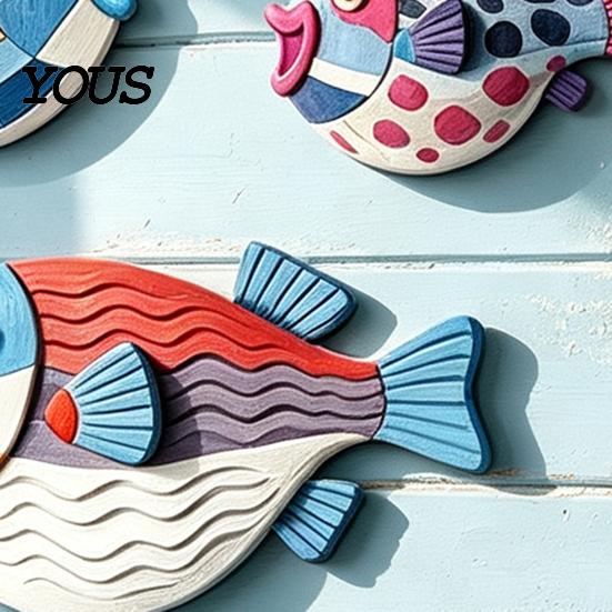 Indoor Balcony Wall Decorations 3Pcs Wooden Fish Art, Nautical Hanging Ornaments, Rustic Ocean Style Coastal Ornaments Sculpture, for Beach