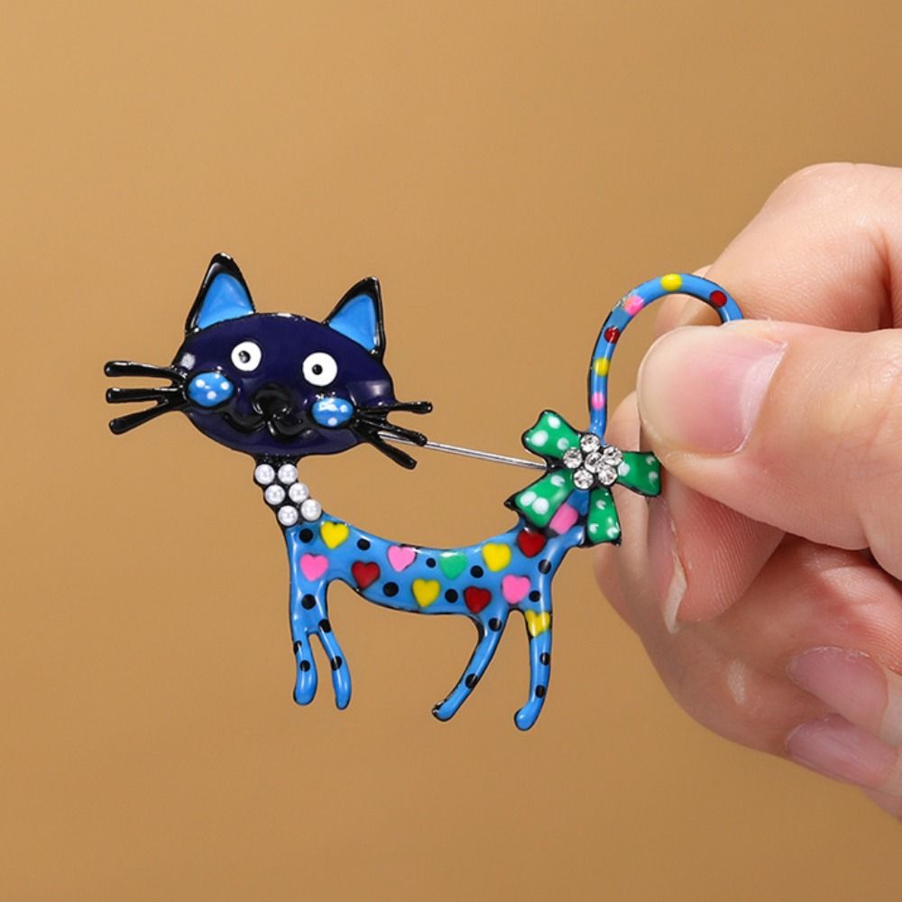 Rhinestone Vintage Enamel Brooch Retro Corsage Ornament Exquisite Dripping Oil Cat Brooch  for Gift