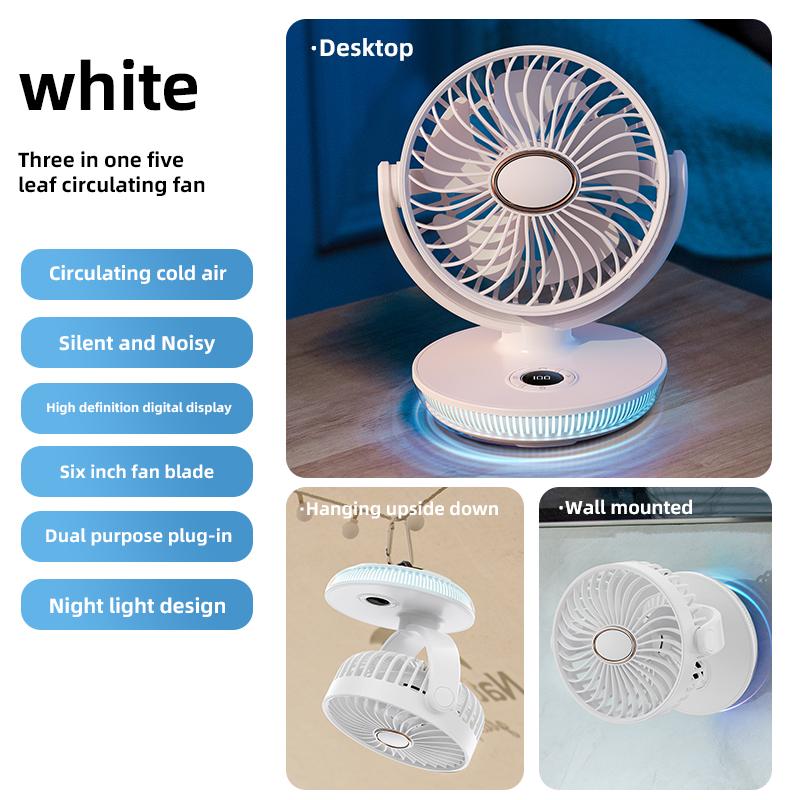 New Protable Mini Fan Rechargeable LED Digital Screen Fan Wall Mounted Fan with 8H Timing 180° Adjustable 7 Colorful Lights