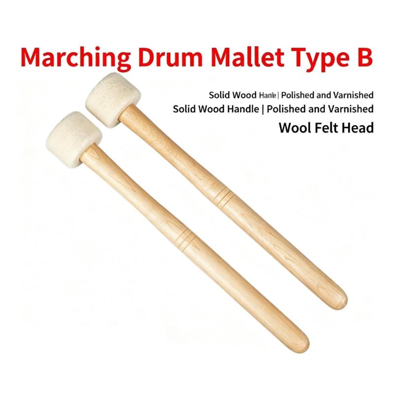 Percussion Drum Mallet with Felt Head and Wood Handle, Single Practice Tool for Rehearsal Work, Music Class Use, Band Routines and Study