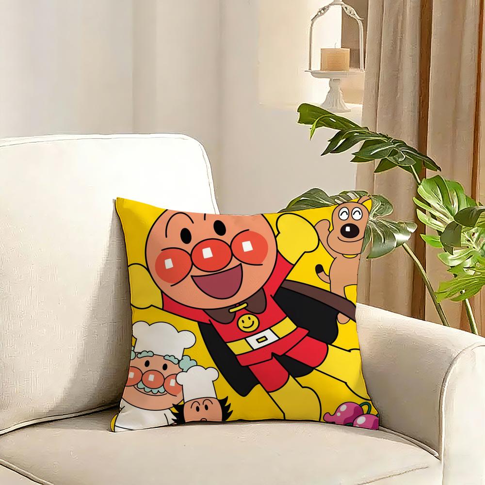 Anime Kawaii AAnpanman Cushion Cover Reversible Plush Pillow Cover Soft Fluffy Home Decor for Sofa Bedroom