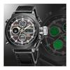 Men's Military Arm Watch: Double Display Digital Outdoor Tactical Watch LED Luminous Quartz Watch Waterproof Large Leather Band Steam Punk Cool Black