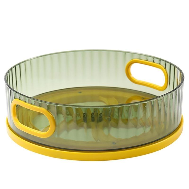 652F Turntable Crystal Rotating Spice Rack Cabinet Pantry Table Tray with Handle Serving Clear Plate Easy to Spin