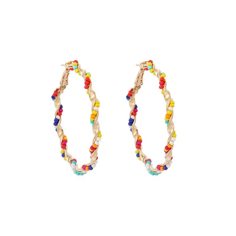 2025 New European and American Exaggerated Large Circle Earrings Trendy Ins Bohemian Round Rice Bead Ear Jewelry