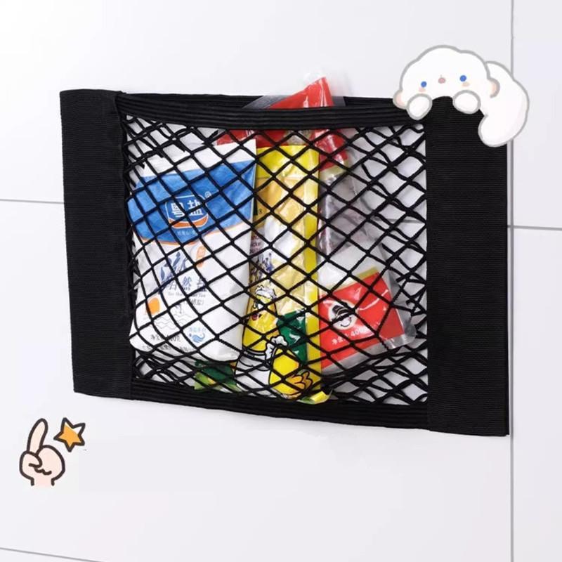 Elastic Storage Net Pocket Home Kitchen Cabinet Door Adhesive Sundries Bags Trunk Pocket with Nylon Fastener Tape Car Organizer