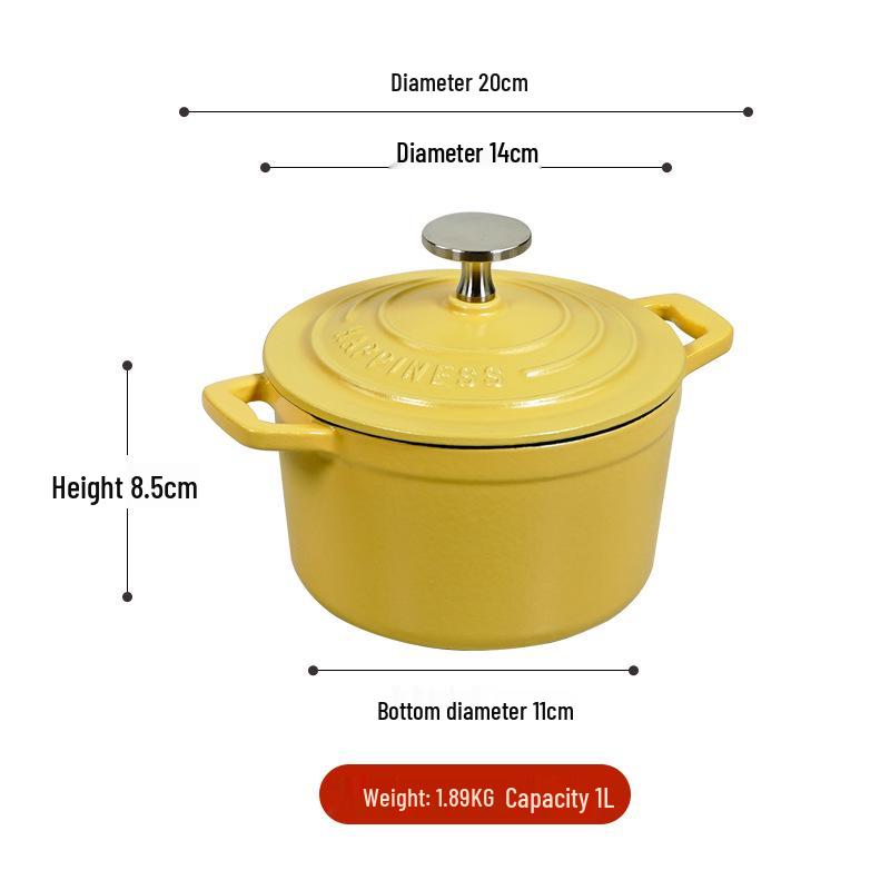 

Small Happiness Cast Iron Enamel Pot - Mini Non-stick Soup, Stew & Milk Pot, Stock Pot, Slow Cooker 14.5cm