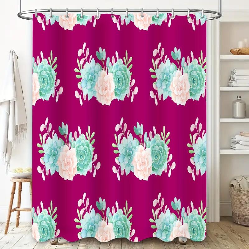 Vintage Pink Blue Floral Shower Curtain for Bathroom Decor Waterproof Fabric with Hooks Set Home Accessories