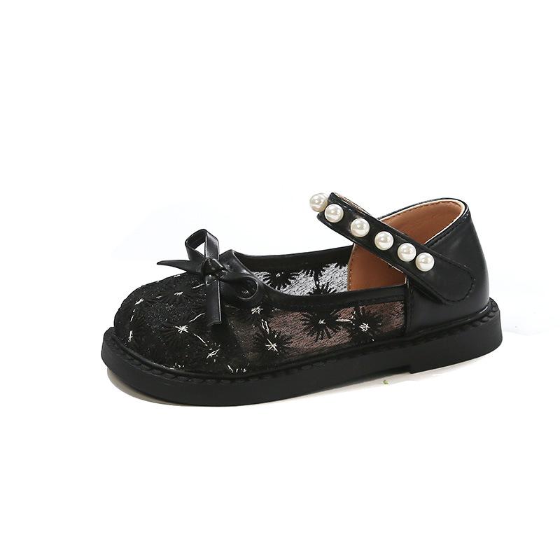 Spring-summer new style girls' leather shoes, breathable bow princess mesh shoes for little girls, soft sole sandals for baby girls