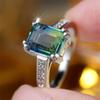 Square Stone Blue Green Zircon Rings For Women Vintage Silver Color Engagement Ring Wedding Jewelry Bridal Valentine's Day Gifts
