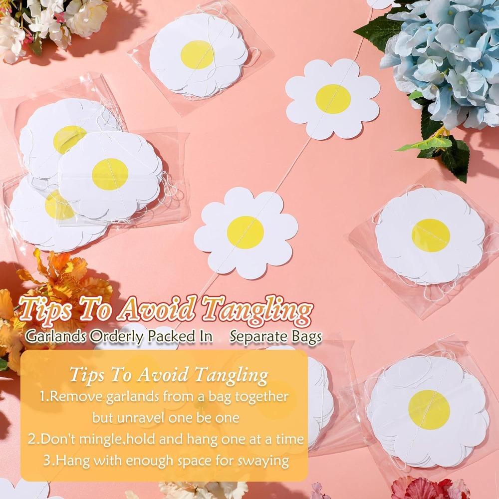 5pcs Daisy Boho Party Garlands Decorations Groovy Daisy Paper Garlands White Flower Hanging Garland Banner Hippie Flower Cutouts