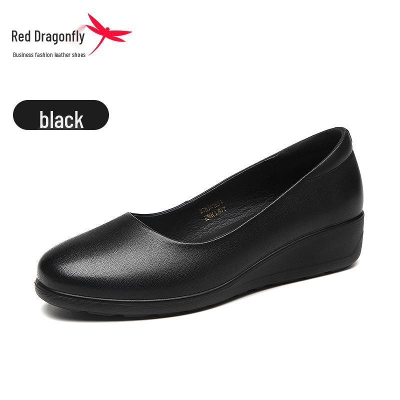 Red Dragonfly Women s Genuine Leather Black Flats - Soft Sole, Wedge Heel, Comfortable for Autumn 38