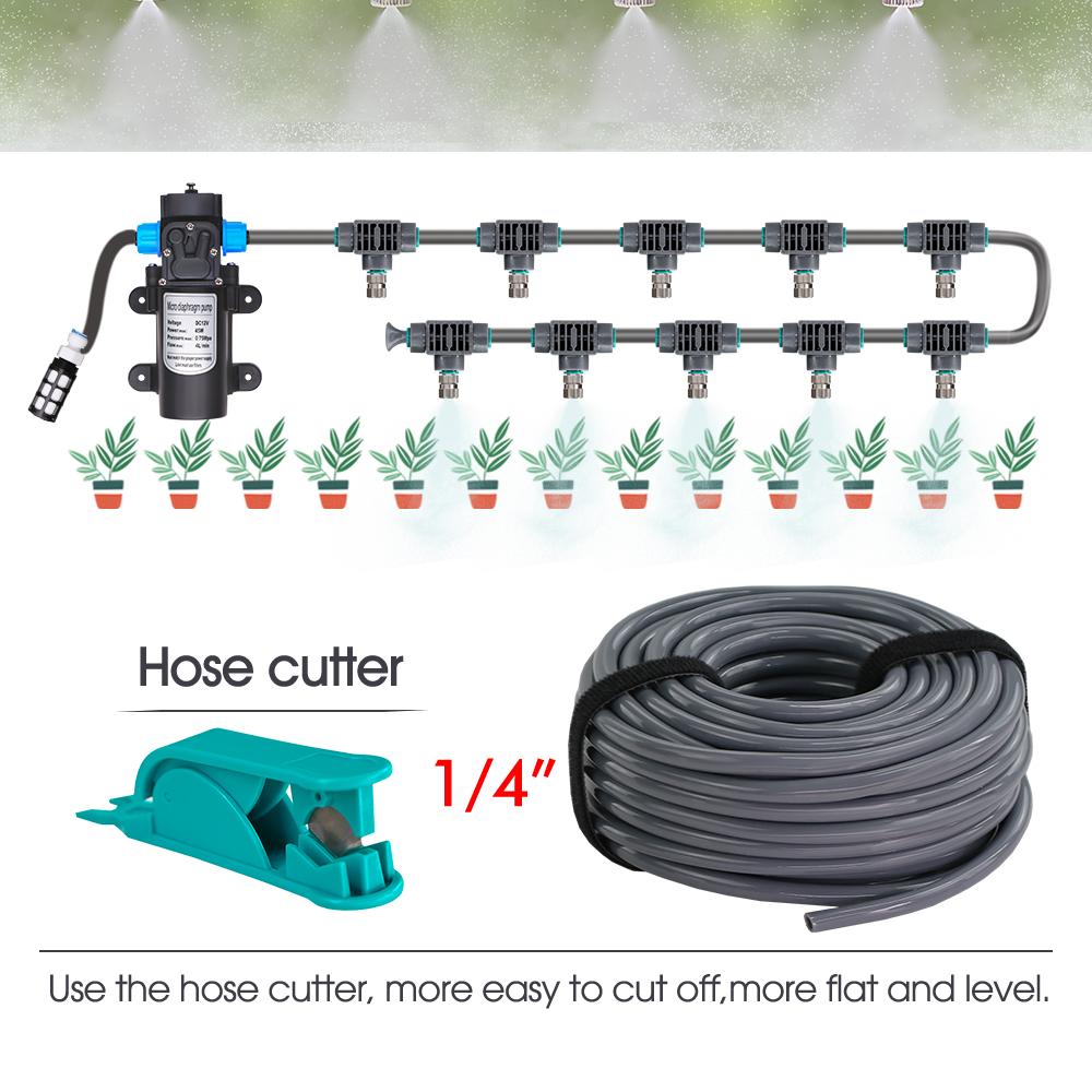 45W Pump Garden Irrigation Kit 0.6mm Misting Cooling System Self-priming 110-240V Power Supply Fine Atomization Sprayer Fittings