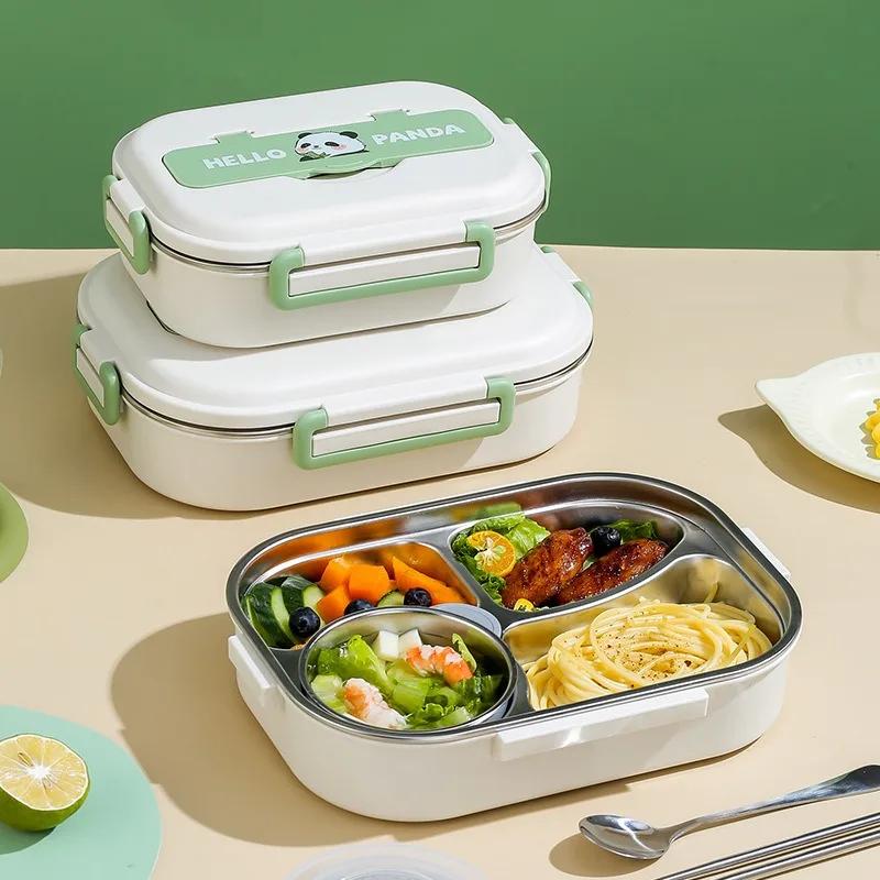 Cute Panda Lunch Box 304 Stainless Steel Office Worker Microwae Heating Bento Box with Tableware Thermal Insulation Bag Meal Box