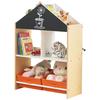Meuble de rangement enfant GINGER HOME – Étagère maison en bois avec ardoise, 2 bacs tissu, 62,4x26,5x90 cm – Organisation jouets