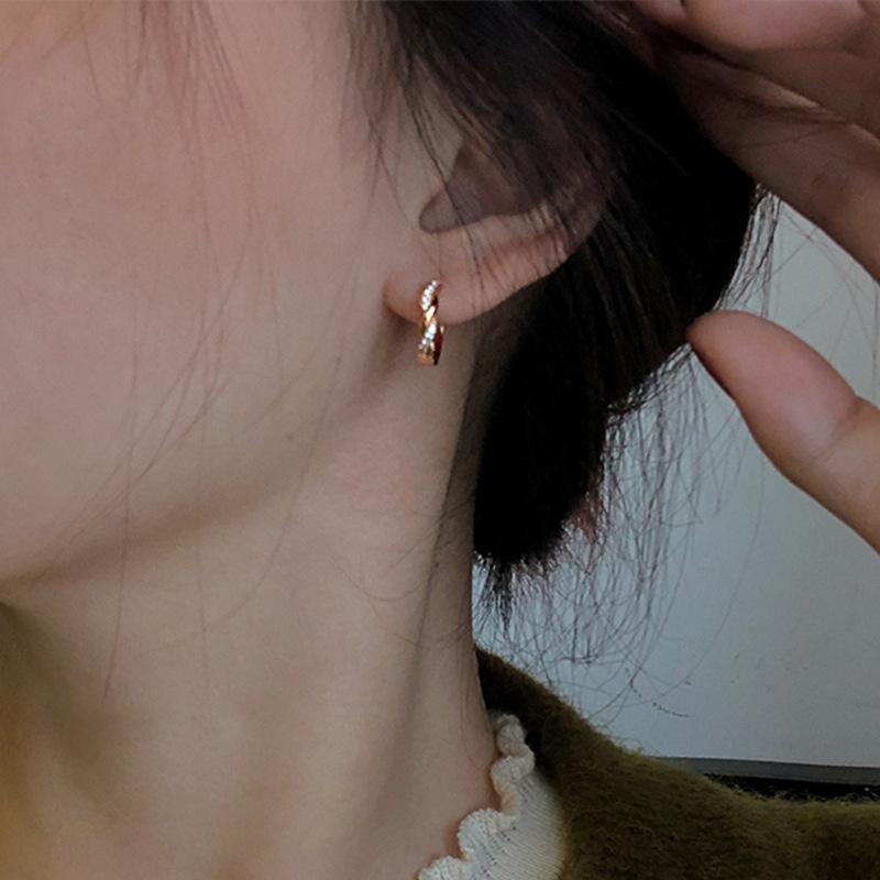 Micro-set Zirconia Twist Earrings Female Ins Niche Design Sense of Temperament Fashion Earrings Ear Buckle Celebrity Simple Earrings Casual Daily