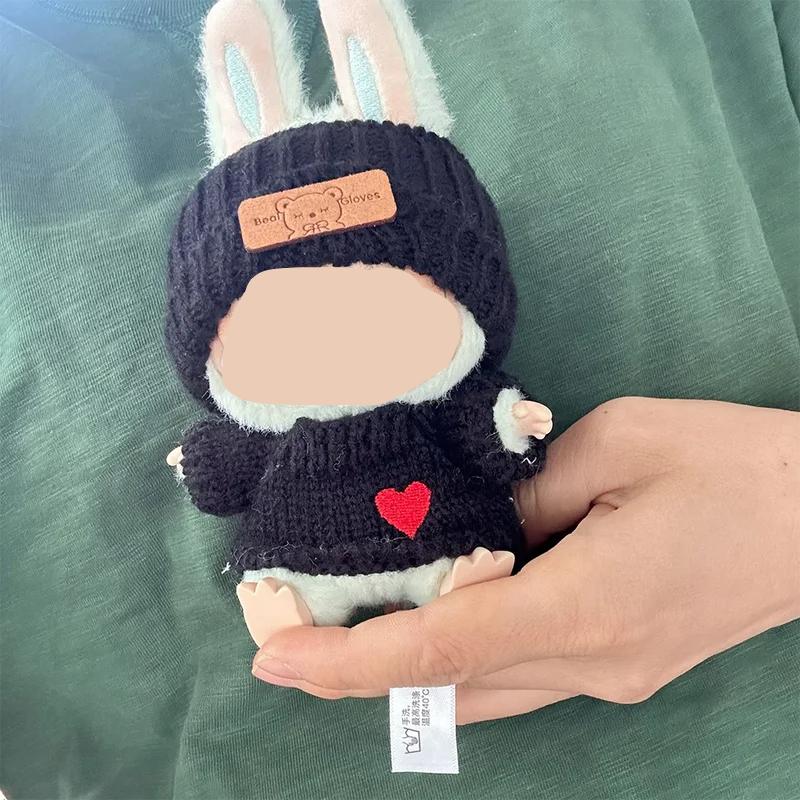 Clothes For 17Cm Doll Cute Bunny Doll Accessories With Knitted Clothes Rabbit Ears Hat Heart Sweater For Toy Collectors  Clothes