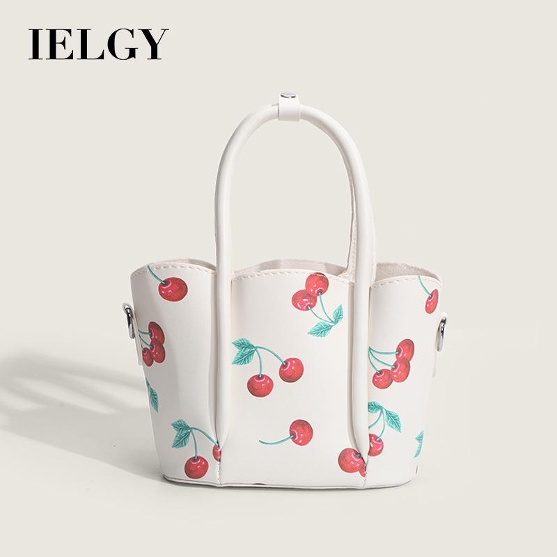 IELGY women's cherry print portable petal bucket bag, sweet wind contrast color mother and child bag, messenger bag