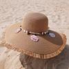 Hairbeard Shell Straw Hat Women's Summer Sunscreen Big Eaves Hat Anti UV Sun Hat Outdoor Travel Sunshade Hat Beach Hat