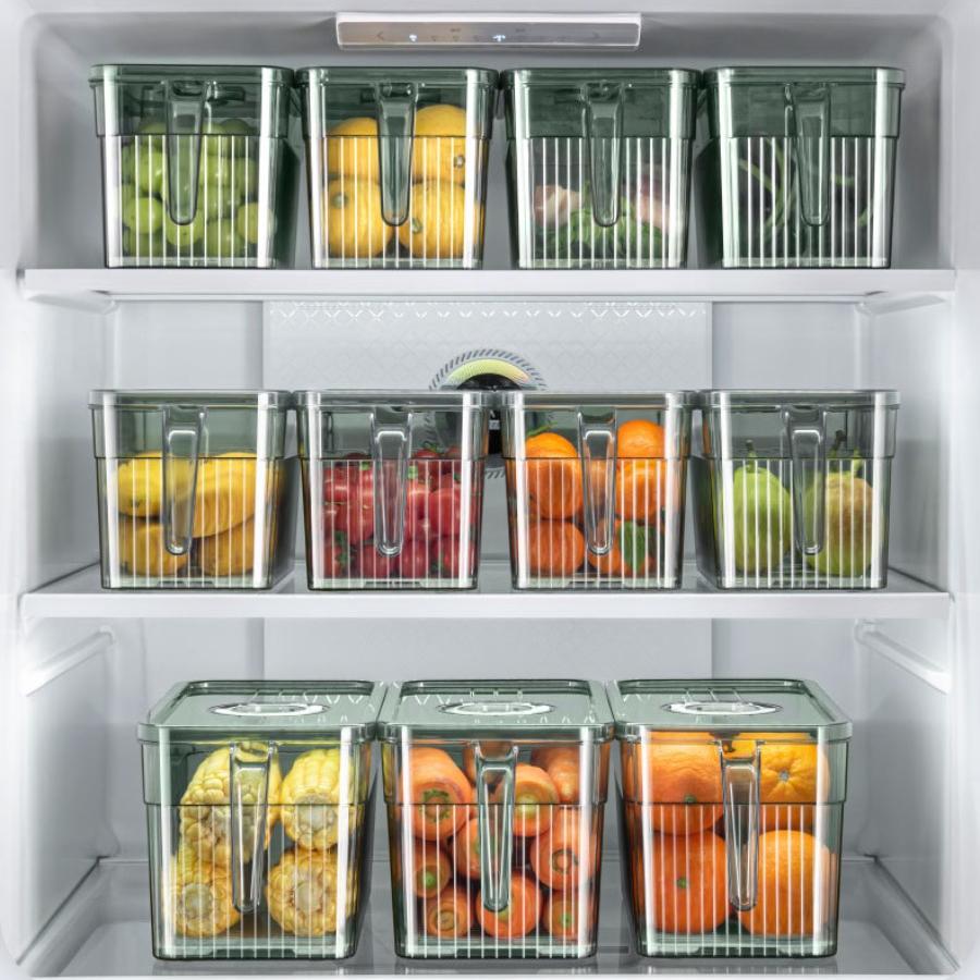 Refrigerator Storage and Fresh-keeping Box, Household Draining Food Preservation Sealing Tape, Handle Storage Box